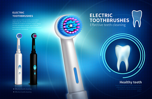 Realistic ads poster presenting modern effective cleaning electric toothbrushes vector illustration