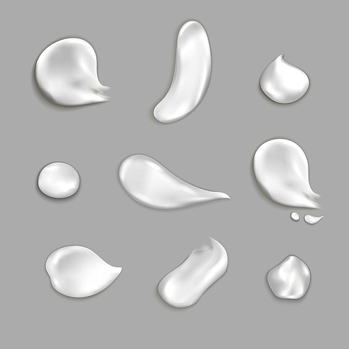 Cosmetic cream smears realistic icon set several drops and smears of thick white cream vector illustration