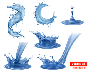 Water splash dynamic realistic images conveying movement mood beautiful elements for your designs set isolated vector illustration