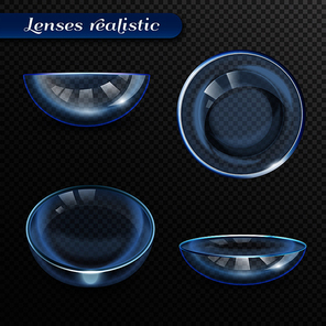 Set of realistic eye lenses in various positions with reflection isolated on transparent background vector illustration