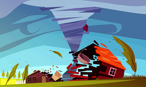 Natural disasters outdoor composition with living house on storm flat images of sky and environment vector illustration