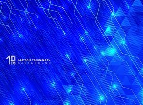 Abstract technology lines with lighting glow futuristic on triangles pattern blue gradients background. Vector illustration