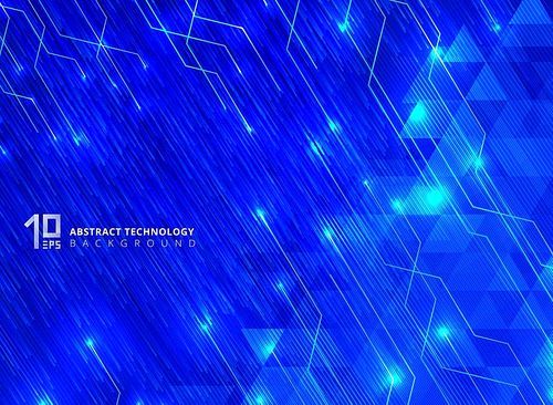 Abstract technology lines with lighting glow futuristic on triangles pattern blue gradients background. Vector illustration