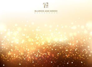Abstract golden light glittering and bokeh background. Magic Gold Defocused Glitter Sparkles, light dots with copy space. Vector illustration