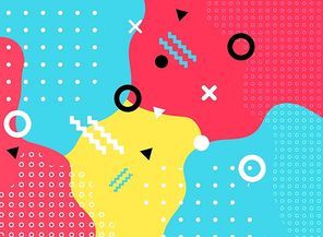 Abstract geometric form with line and dots pattern trendy memphis style on colorful background. Vector illustration