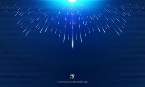Meteor lines perspective composed with light burst on dark background. Vector illustration