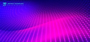 Abstract furturistic technology radial dots pattern on smooth fantasy motion blurred wave pink light trail on blue background. Vector illustration