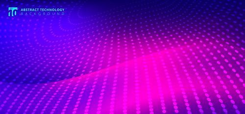 abstract furturistic technology radial dots  on smooth fantasy motion blurred wave pink light trail on blue background. vector illustration