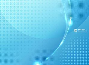 Abstract circles and halftone with lighting effect on blue background. Vector illustration