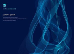 Abstract technology digital lighting futuristic glowing blue light lines wave pattern on dark background. Vector illustration