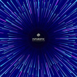 Abstract futuristic technology geometric circular geometric centric motion pattern. Radial dynamic lines ray colorful on dark background. Vector illustration