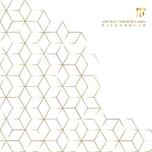 Gold hexagons border pattern on white background. Geometric shapes golden color elements template for brochure, flyer, card, cover and wedding invitation, poster, banner, , ad