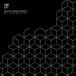 Silver hexagons border pattern on black background. Geometric shapes platinum color elements template for brochure, flyer, card, cover and wedding invitation, poster, banner, , ad