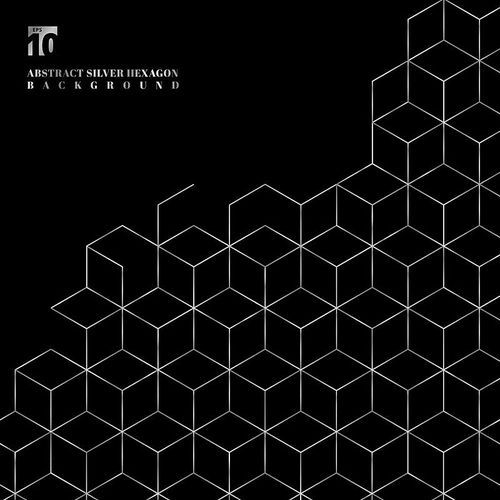 silver hexagons border pattern on black . geometric shapes platinum color elements template for brochure, flyer, card, cover and wedding invitation, poster, banner, , ad