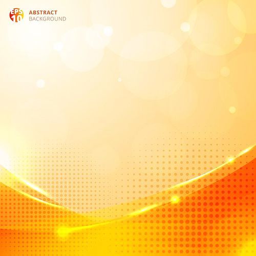 Abstract circles and halftone with lighting effect and bokeh on orange background. Vector illustration