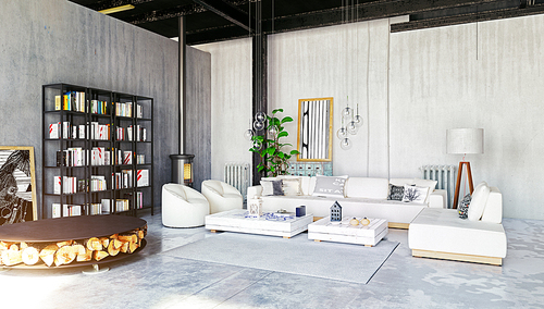 modern loft living room interior. 3d rendering design concept