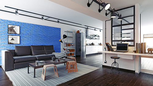 modern loft studio interior. 3d rendering design concept