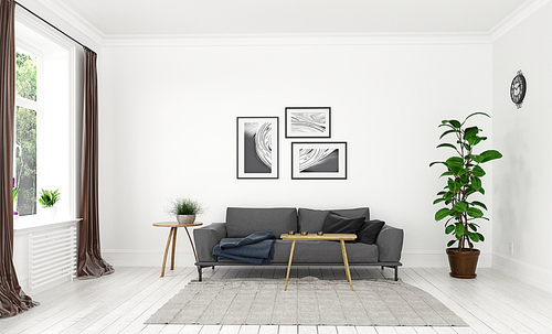 modern living room. Scandinavian interior design. 3d rendering concept