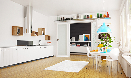 modern scandinavian kitchen room design. 3d concept illustration