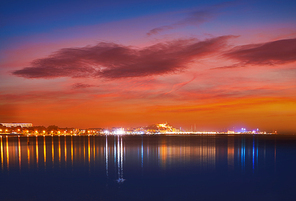 Denia sunset skyline from Las Rotas in Alicante of Mediterranean Spain