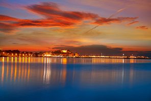 Denia sunset skyline from Las Rotas in Alicante of Mediterranean Spain