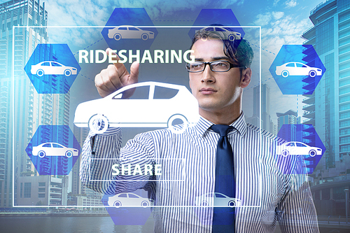 Businessman in carpooling and carsharing concept