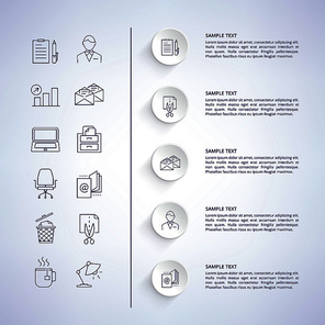 Infographic and explanatory information with titles to each image, icons of man, cup and lamp, computer on left side vector illustration