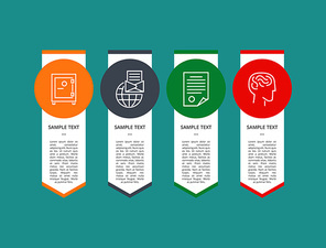 Infographic elements set, poster with text sample and icons of paper and report, message and globe, human and brain, isolated on vector illustration
