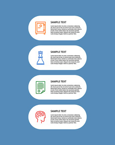Infographic set and text sample rounded frames with headlines and icons, infographic and chess figure, vector illustration isolated on blue background
