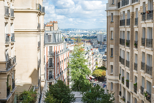 View from Monmartre street to Paris city, France