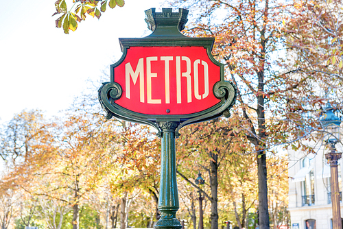 Metro subway station sign in Paris France