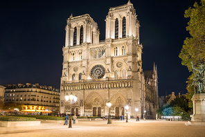 Notre Dame de Paris - famous cathedral with night illumination
