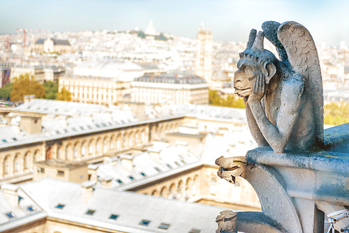 Gargoyle statue on Notre Dame de Paris cathedral in France