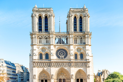 Notre Dame de Paris - famous cathedral with blue sky