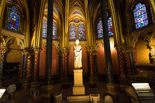 PARIS, FRANCE - OCTOBER 8, 2018: The Sainte-Chapelle is a royal chapel in the Gothic style. The upper chapel of the monument is covered in 600 m of stained-glass windows