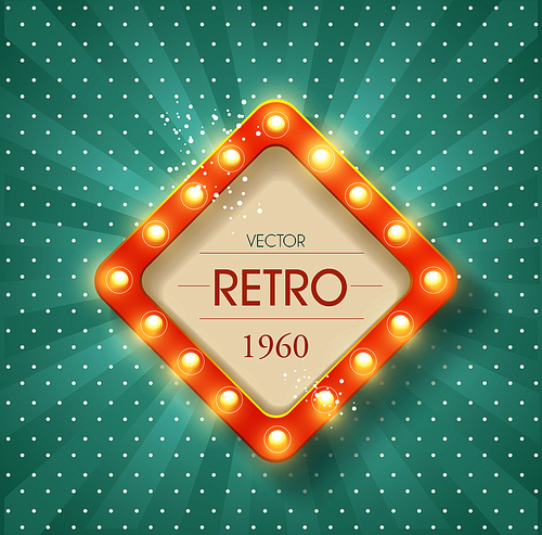 Old  banner with light bulbs. Vector cinema background.