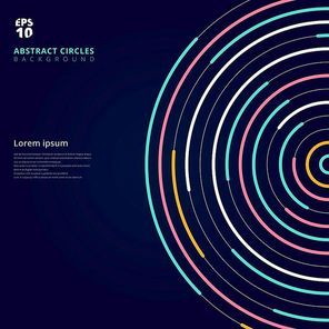 Abstract template colorful lines bright circles pattern on dark background. You can use for cover brochure, banner, website, poster, leaflet. annual report, , book. Vector illustration