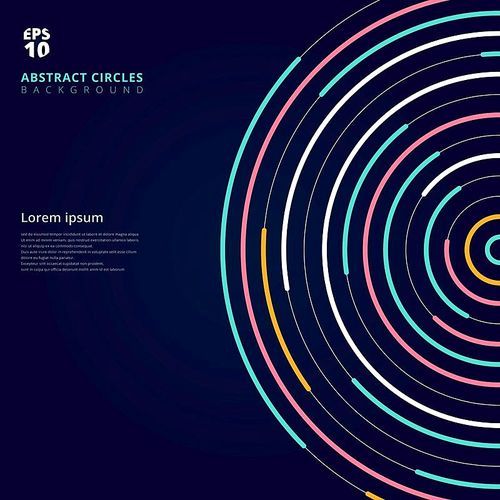 Abstract template colorful lines bright circles pattern on dark background. You can use for cover brochure, banner, website, poster, leaflet. annual report, , book. Vector illustration