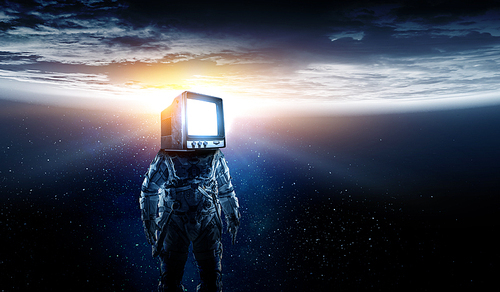 Spaceman with old monitor instead of head. Elements of this image furnished by NASA