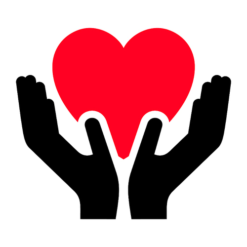 Hands with heart icon, two-tone silhouette, isolated on white, vector illustration for your design.