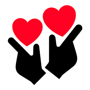 Hands with hearts icon, two-tone silhouette, isolated on white background, vector illustration for your design.