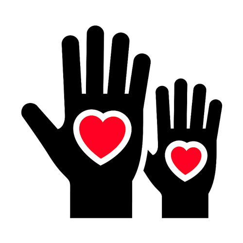 Hands with hearts icon, two-tone silhouette, isolated on white, vector illustration for your design.