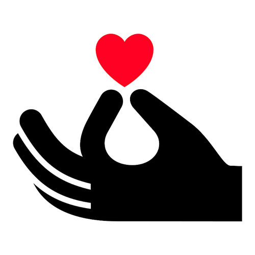 Hand with heart new icon, two-tone silhouette, isolated on white, vector illustration for your design.