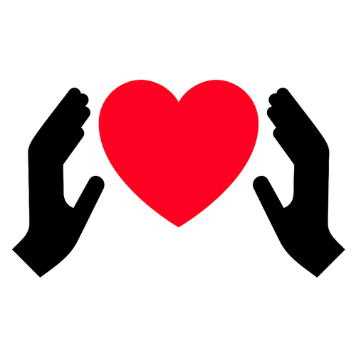 Hands with heart icon, two-tone silhouette, isolated on white, vector illustration for your design.
