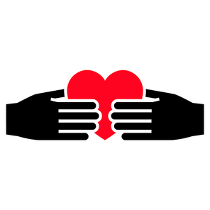 Hands with heart icon, two-tone silhouette, isolated on white background, vector illustration for your design.