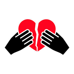 Hands with heart icon, two-tone silhouette, isolated on white background, vector illustration for your design.