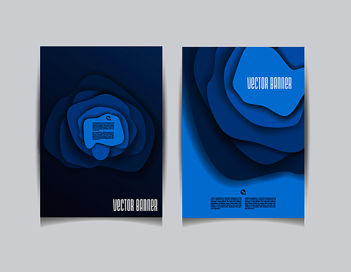 Vector brochure template design with blue abstract layers, fluid shape composition.
