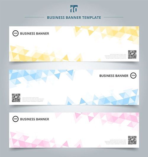 Set of abstract banner template yellow, blue, pink pastel color triangles geometric pattern on white background. Vector corporate design