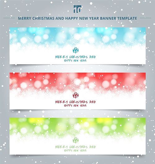 Set of winter christmas banners web winter white christmas bokeh and sparkling lights Festive background made of snowflakes and snow with blank copy space for your text. Vector illustration