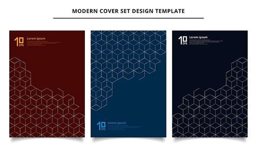 Set of modern cover design template silver hexagons border pattern on dark background. Geometric shapes platinum color elements for brochure, flyer, card, cover and wedding invitation, poster, banner, , ad